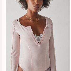 Sloene bodysuit by Free People Pink Long Sleeve Bodysuit